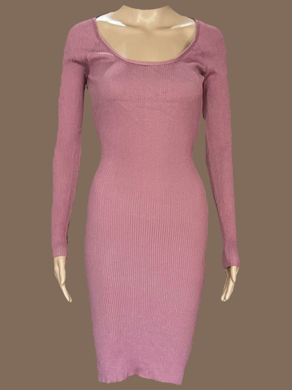 love J Ribbed Long Sleeve Scoop Neck Dress - Mauve Pink
